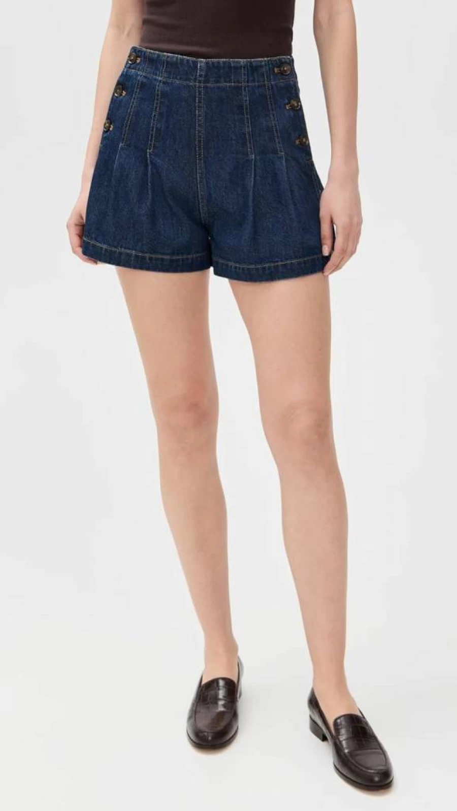 PAIGE Women's Chleo High-Waisted Denim Shorts - Classic Fit Distressed Blue Jeans Shorts for Women