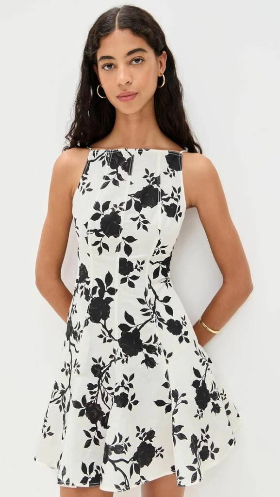 Self Portrait Floral Print Linen Mini Dress for Women - Summer Short Sleeve A-Line Style