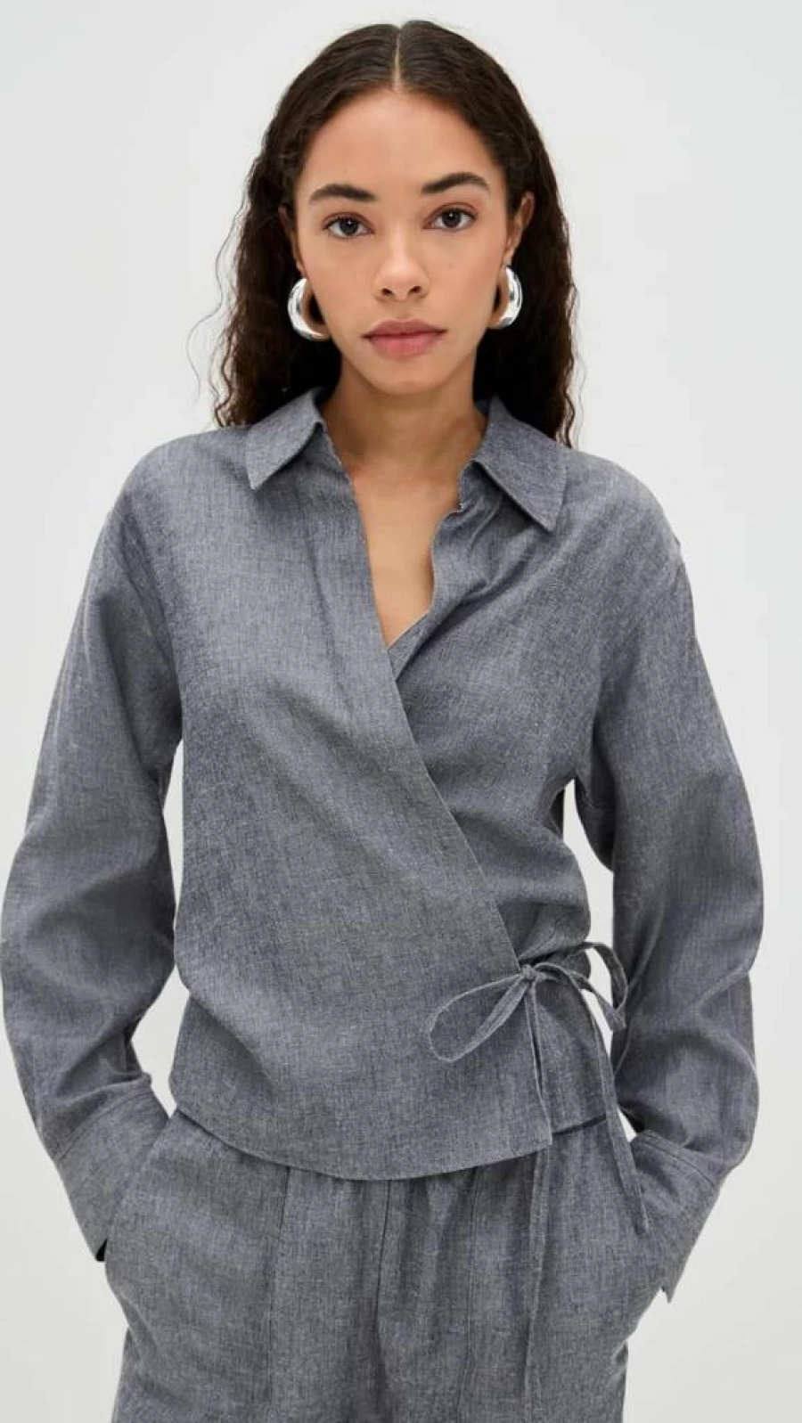Vince Women's Collared Wrap Blouse - Elegant Button-Down Tunic Top for Women