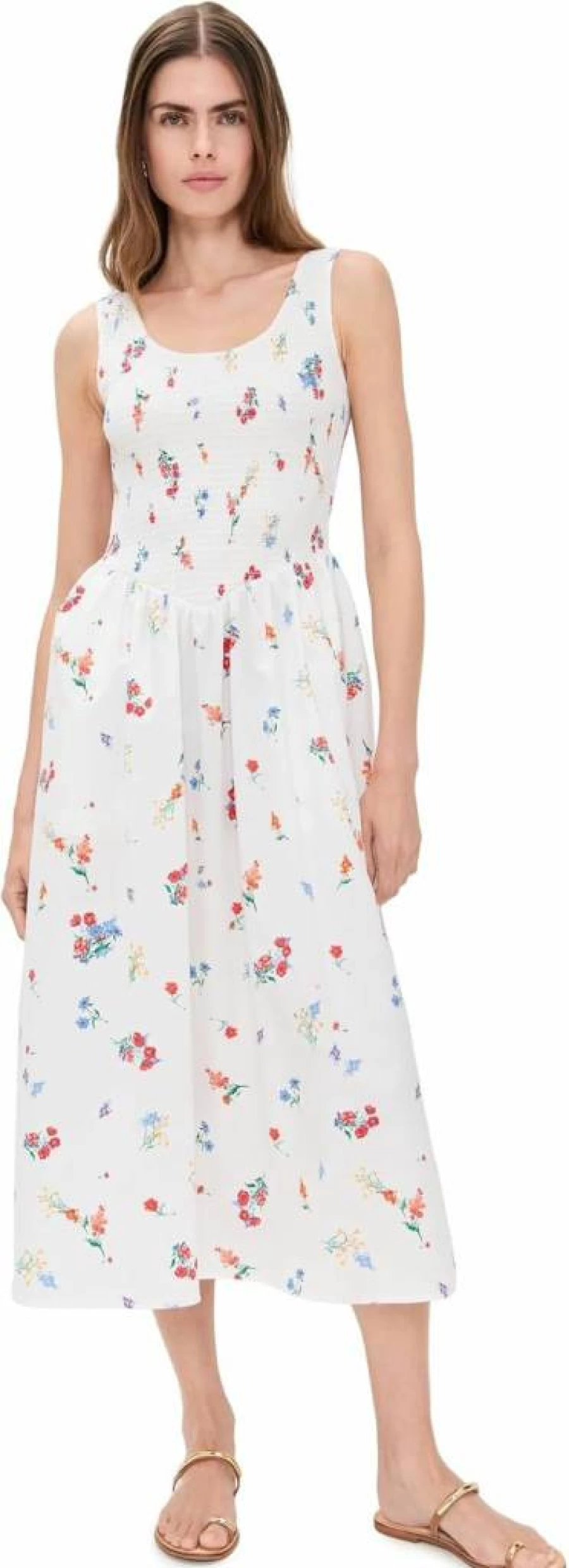 WAYF Women's Dana Smocked Midi Dress - Floral Summer Boho Chic Maxi Dress