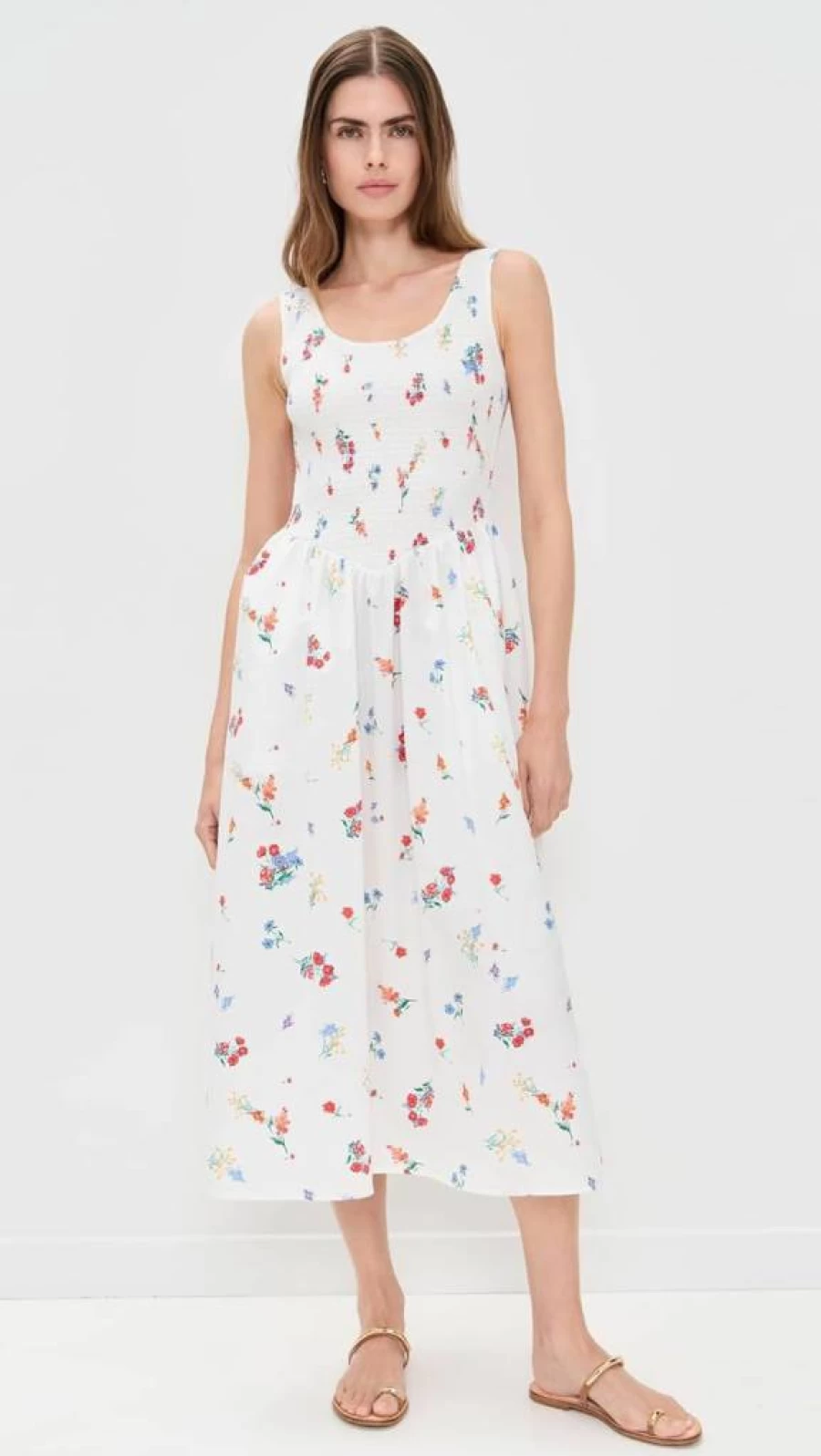 WAYF Women's Dana Smocked Midi Dress - Floral Summer Boho Chic Maxi Dress
