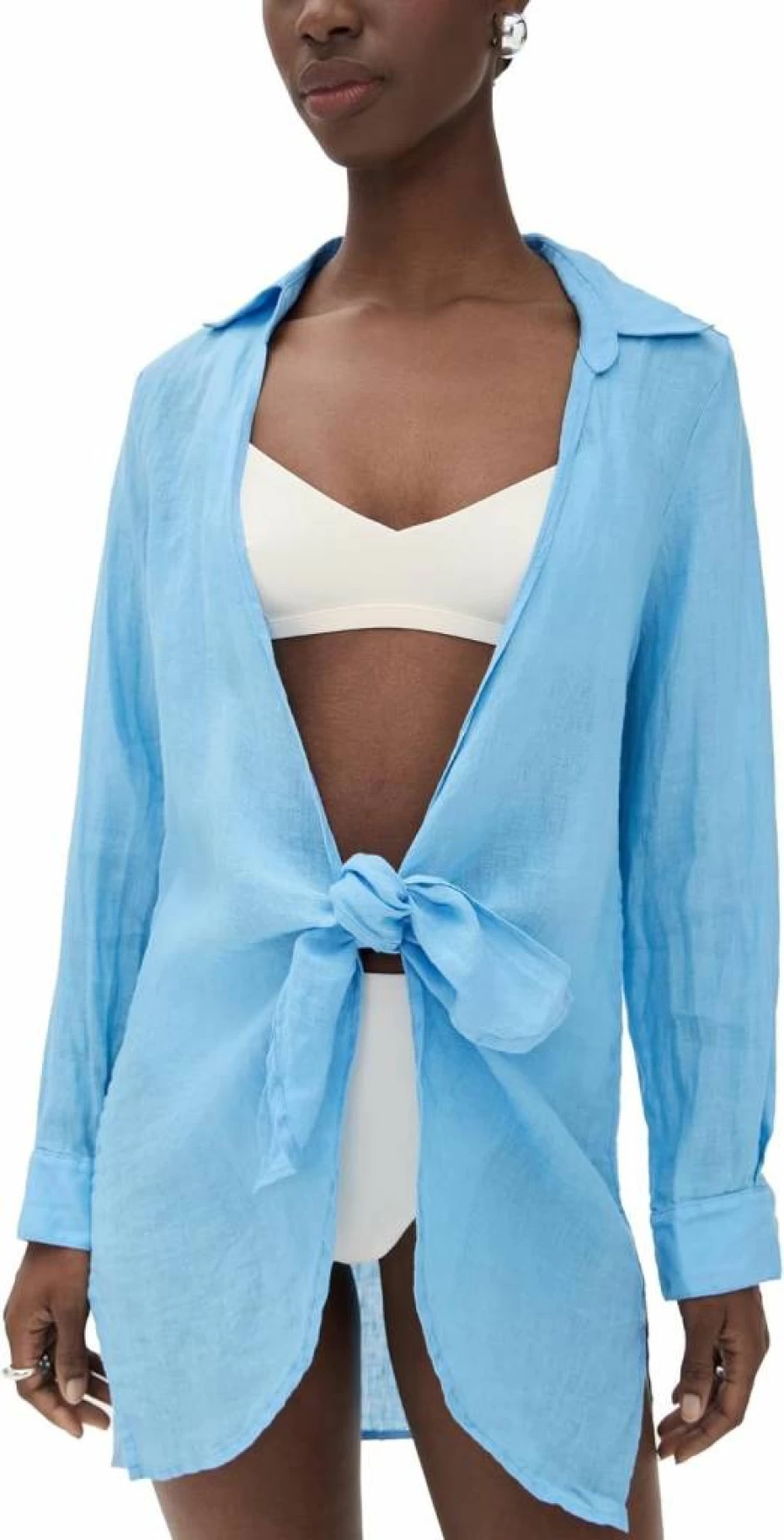 PQ Swim Women's Linen Millie Beach Cover Up - Lightweight Summer Tie Dress
