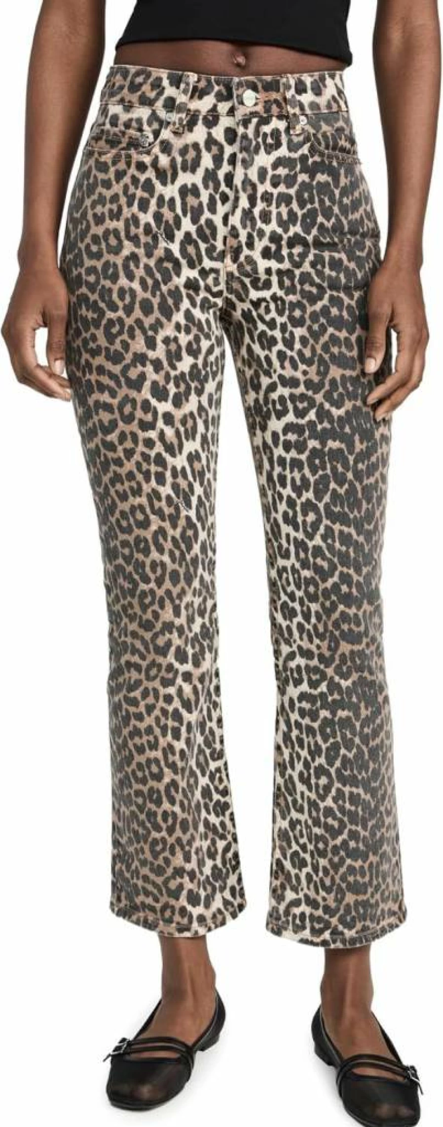 Ganni Women's Betzy Cropped Denim Jeans with Print - High Waist Slim Fit Stretch Comfort