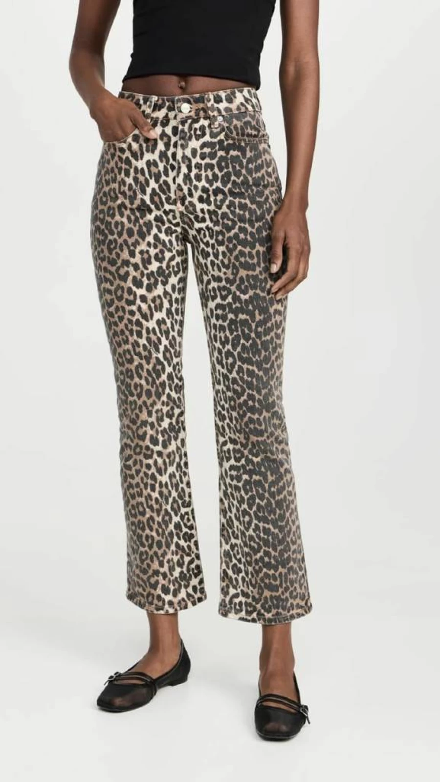 Ganni Women's Betzy Cropped Denim Jeans with Print - High Waist Slim Fit Stretch Comfort