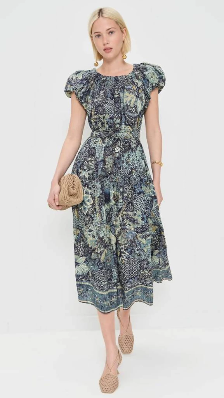 Ulla Johnson Women's Abigail Floral Printed Midi Dress with Ruffled Hem