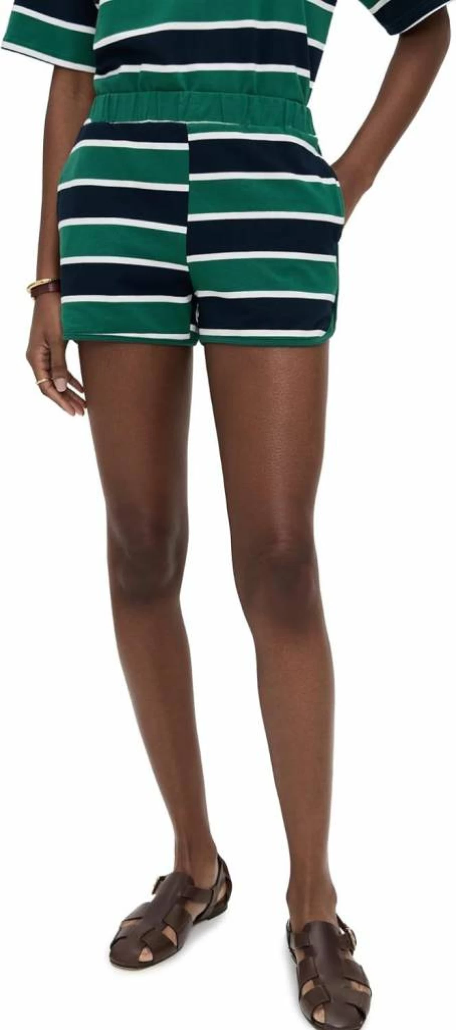 Bailey Rose Women's High-Waisted Striped Summer Shorts - Comfortable Casual Stretch Shorts for Women