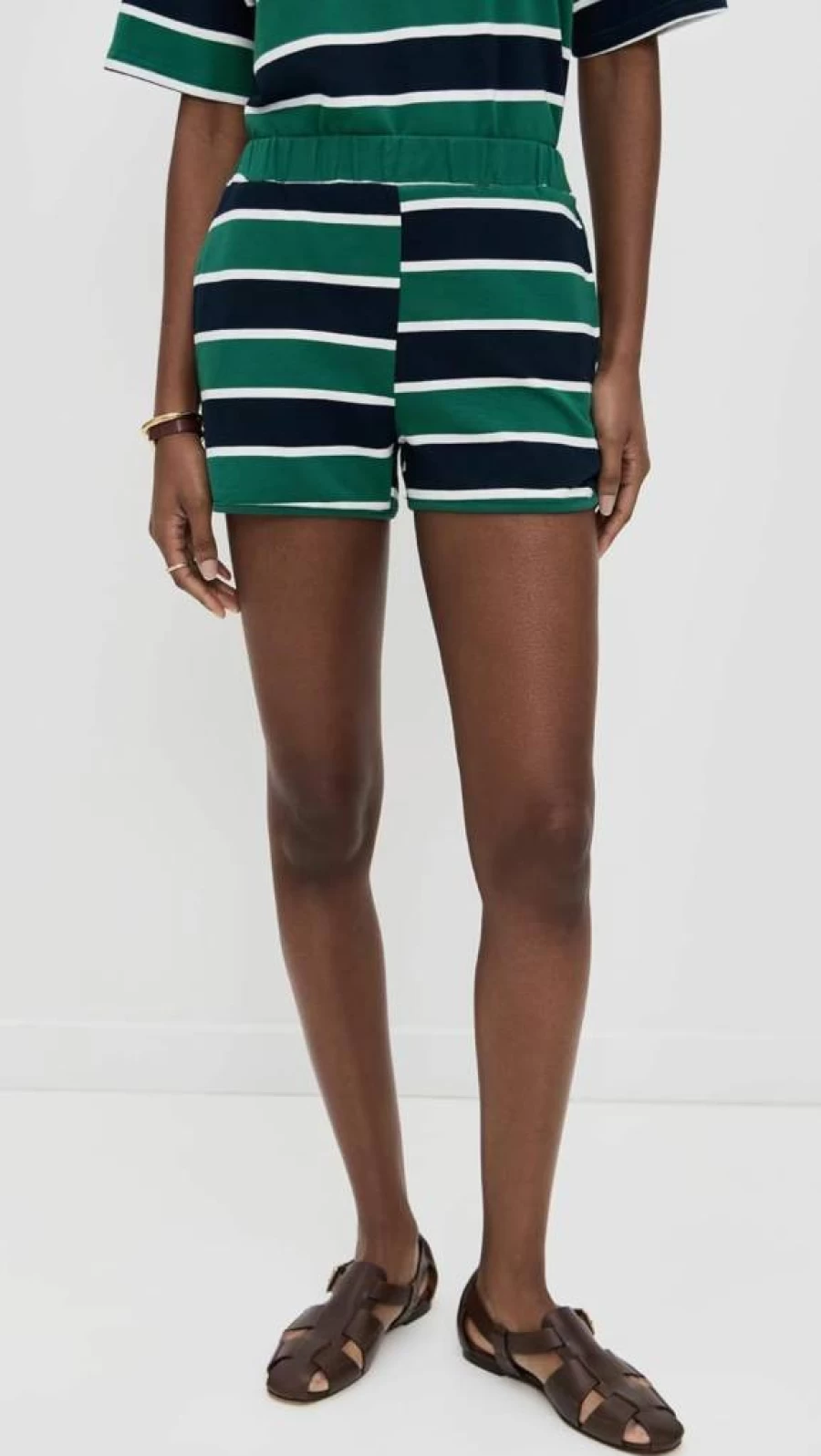 Bailey Rose Women's High-Waisted Striped Summer Shorts - Comfortable Casual Stretch Shorts for Women