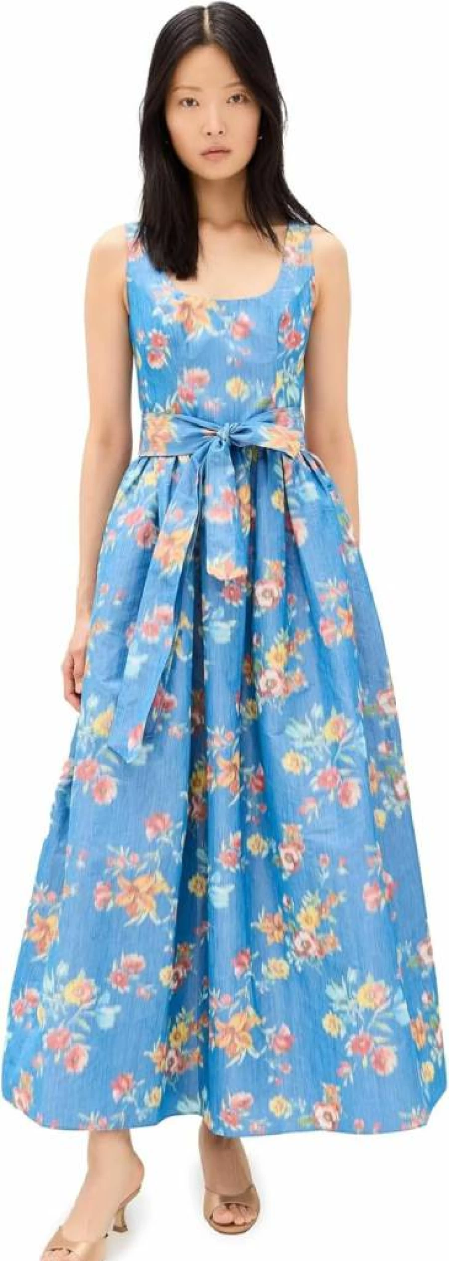 Shoshanna Women's Wren Dress - Elegant Floral Print Summer Midi Dress with V-Neck and Flowy Silhouette