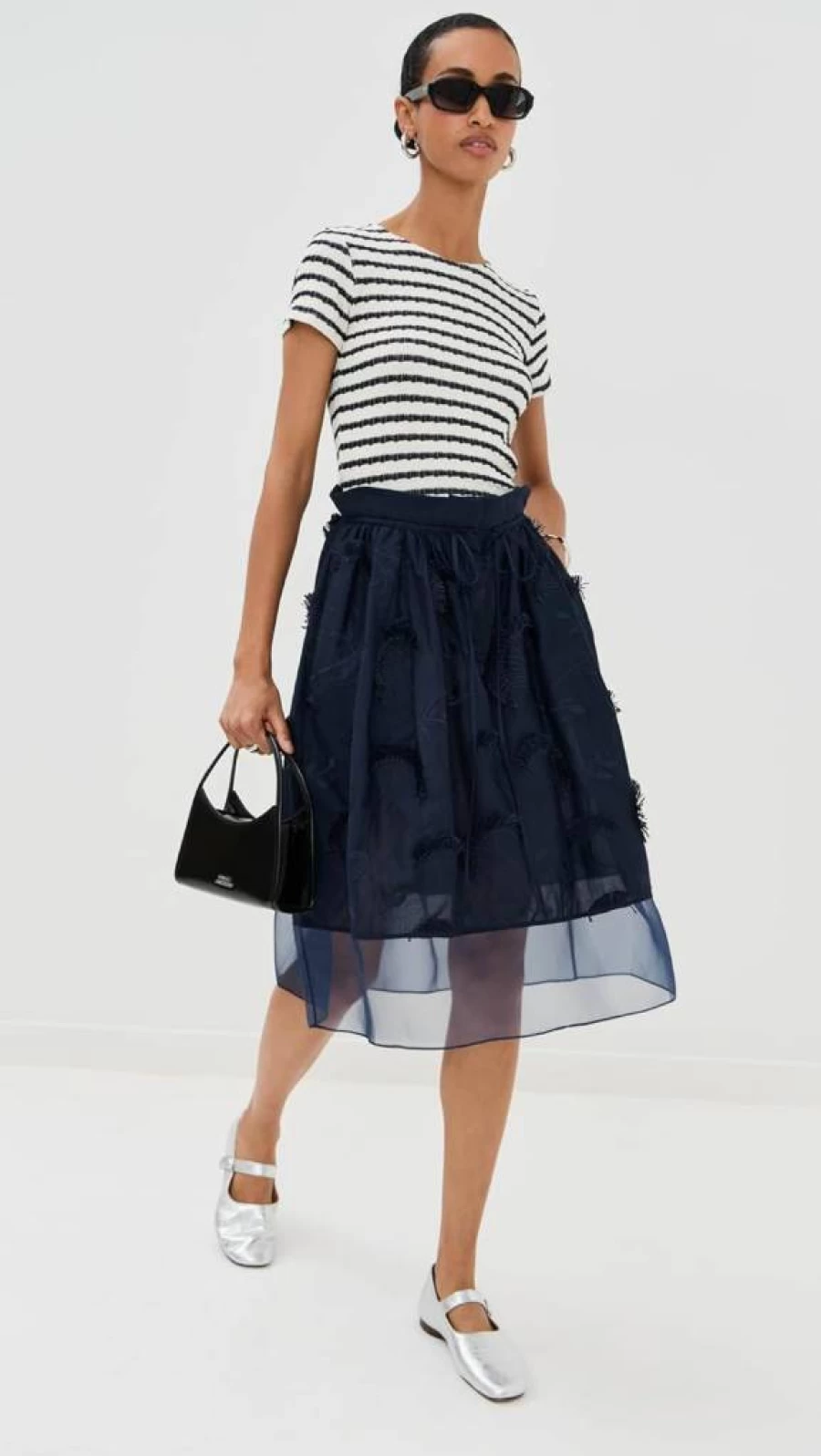 3.1 Phillip Lim Women's Organza Tie Waist Midi Skirt - Elegant Layered Combo Design