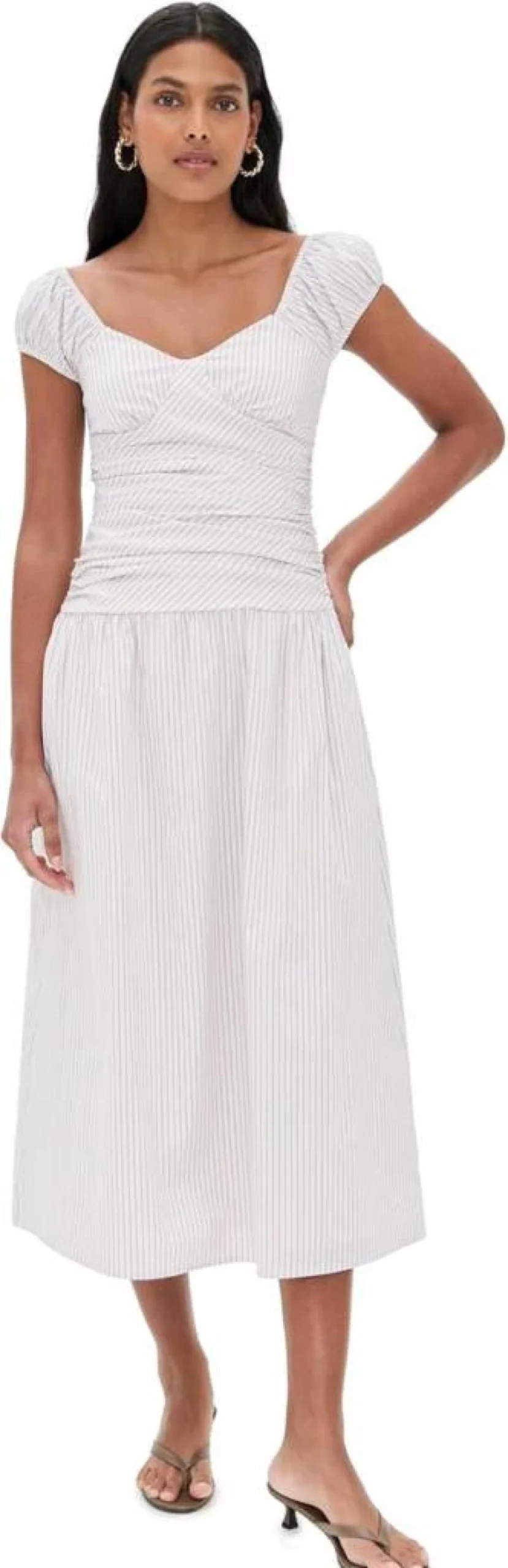 WAYF Women's Ruched Waist Midi Dress - Flattering Stretch Fit Casual & Party Summer Dress