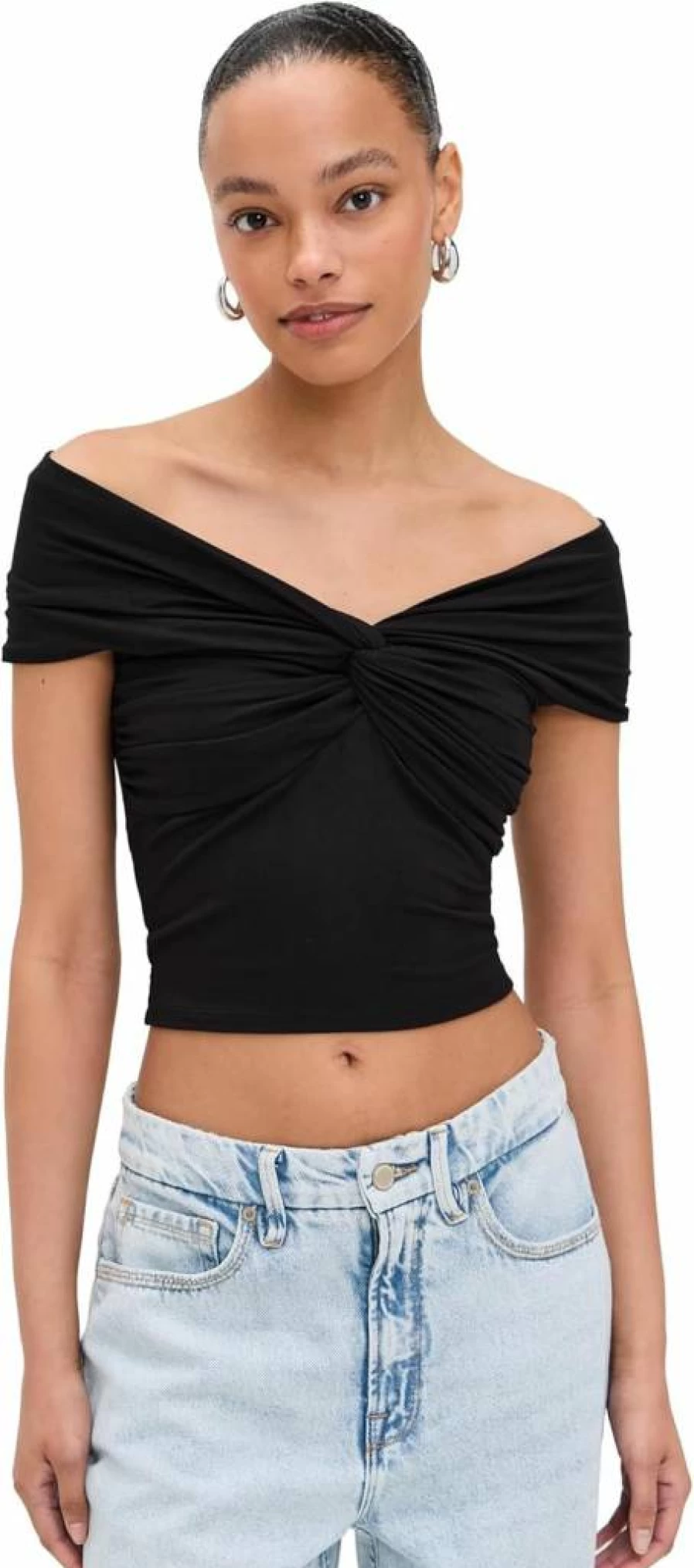 Good American Women's Stretch Jersey Twist-Off T-Shirt | Comfort Fit Top
