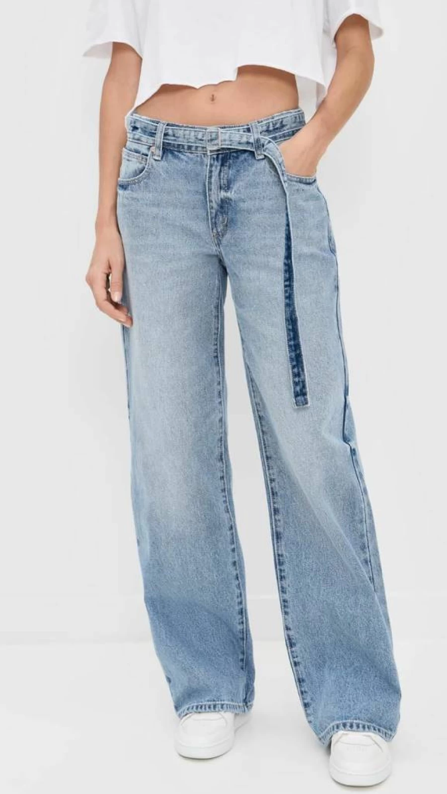 ABRAND Women's High-Waisted Baggy Jeans with Belt - 90s Vintage Liv Denim Pants