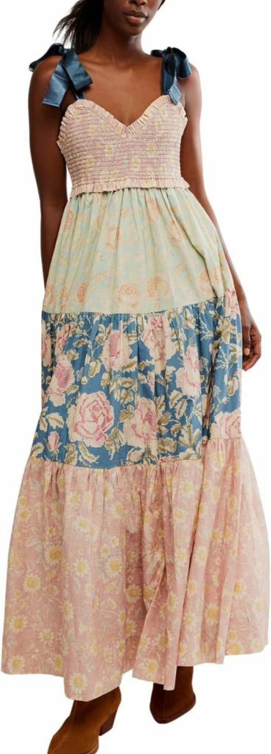 Free People Women's Bluebell Maxi Dress - Boho Floral Print Long Summer Dress