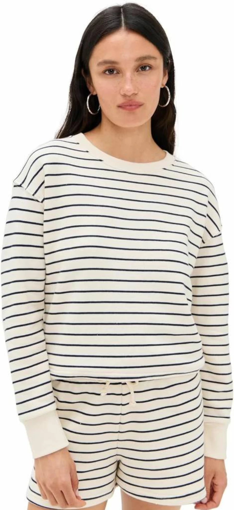 Perfect White Tee Women's French Terry Stripe Pullover Sweatshirt - Tyler Oversized Casual Sweater