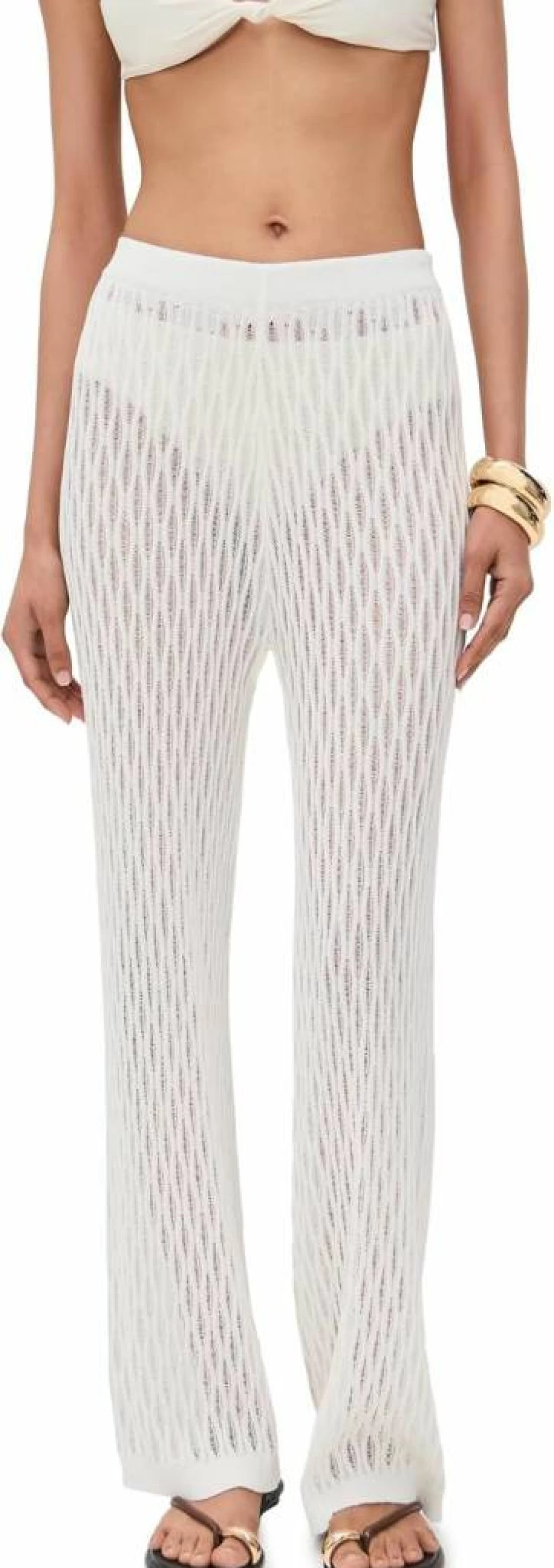 MINKPINK Women's Kirra Pointelle Knit Pants - Soft High Waisted Lace Knit Trousers for Women
