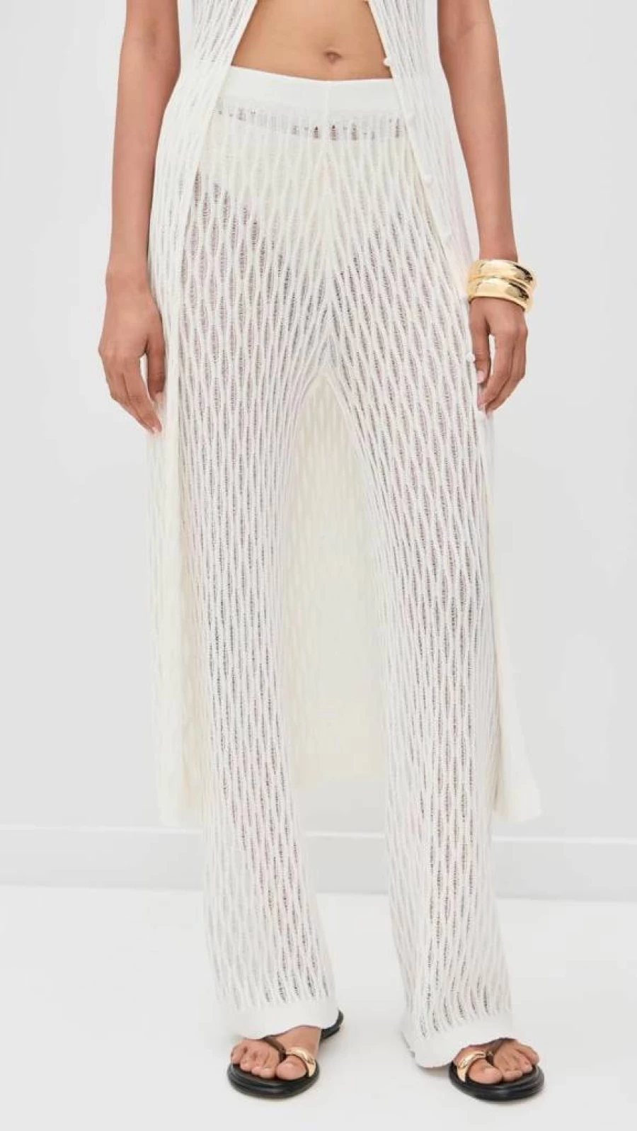 MINKPINK Women's Kirra Pointelle Knit Pants - Soft High Waisted Lace Knit Trousers for Women