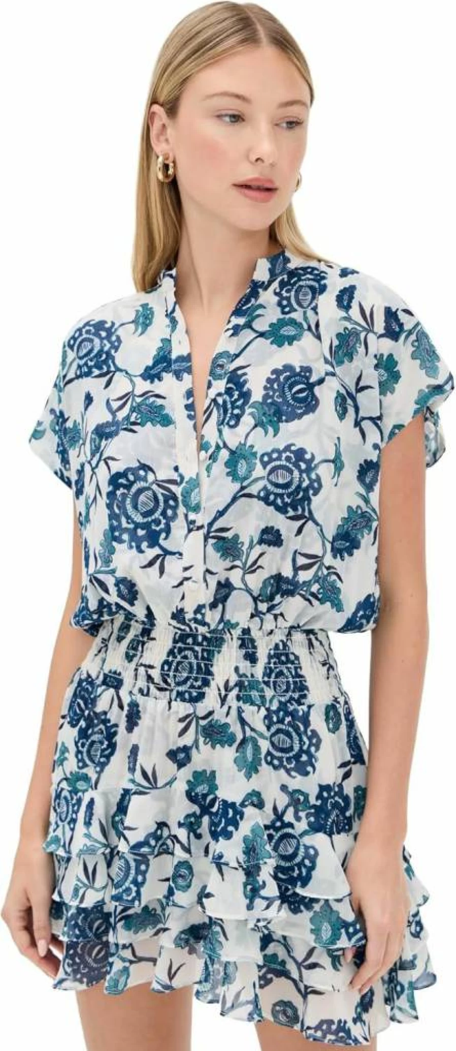 Misa Women's Evie Dress - Elegant Flowy Summer Dress with V-Neck and Floral Print