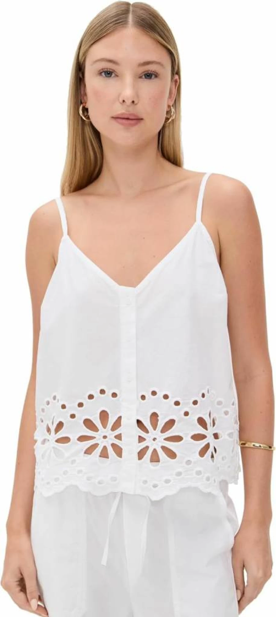 Splendid Women's Emma Eyelet Tank Top - Floral Lace Trim Casual Summer Blouse