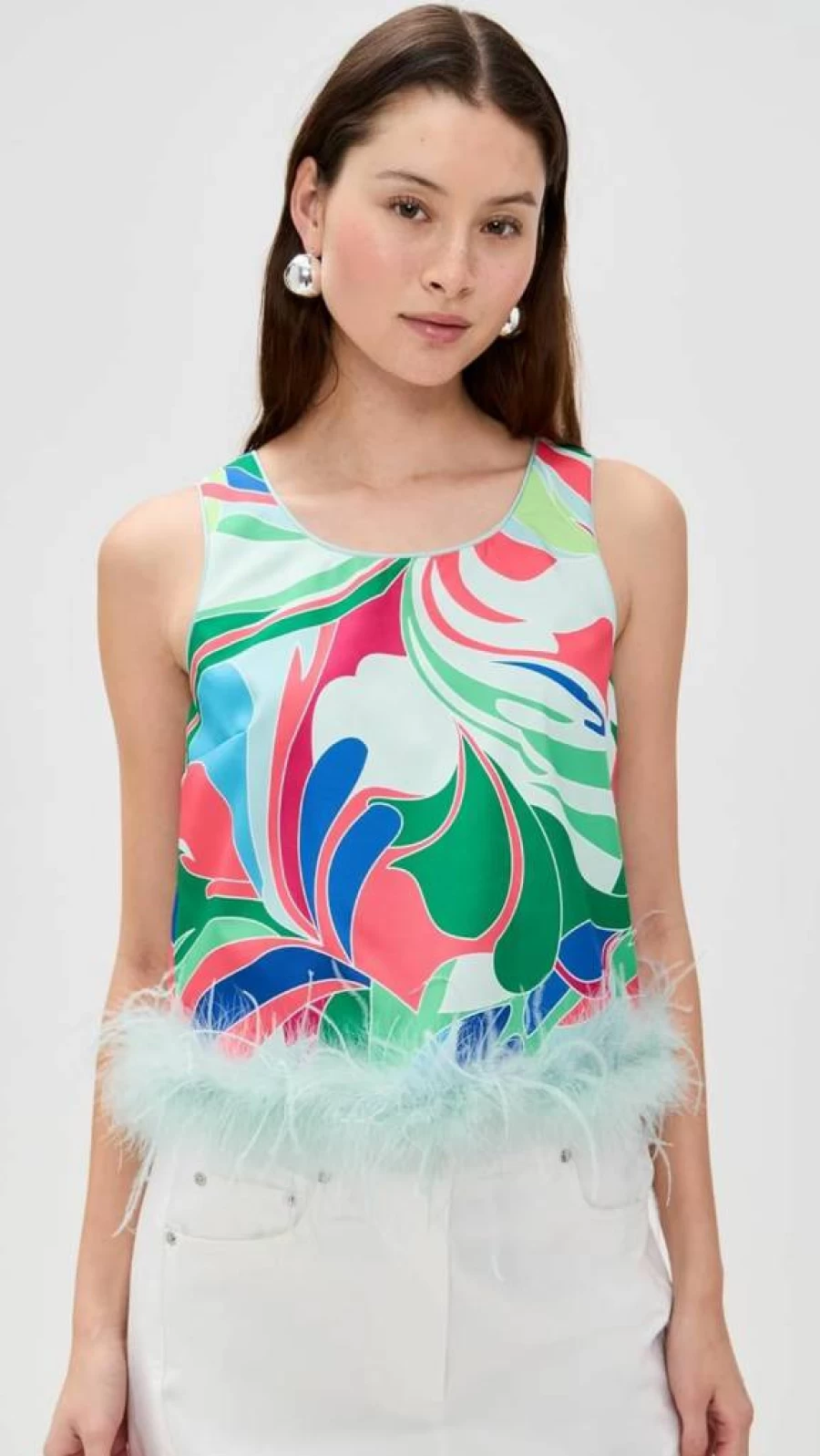 English Factory Women's Feather Print Blouse - Stylish Floral Top with Elegant Feather Design