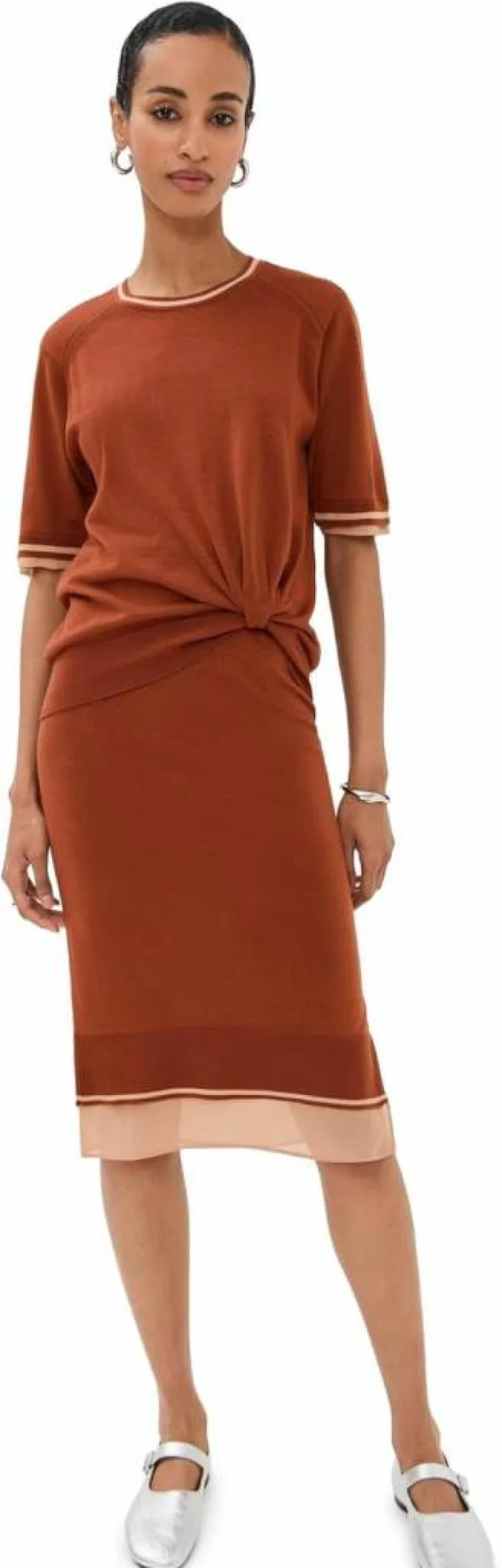 3.1 Phillip Lim Women's Draped Knit Dress with Organza Detail - Elegant Casual Wear