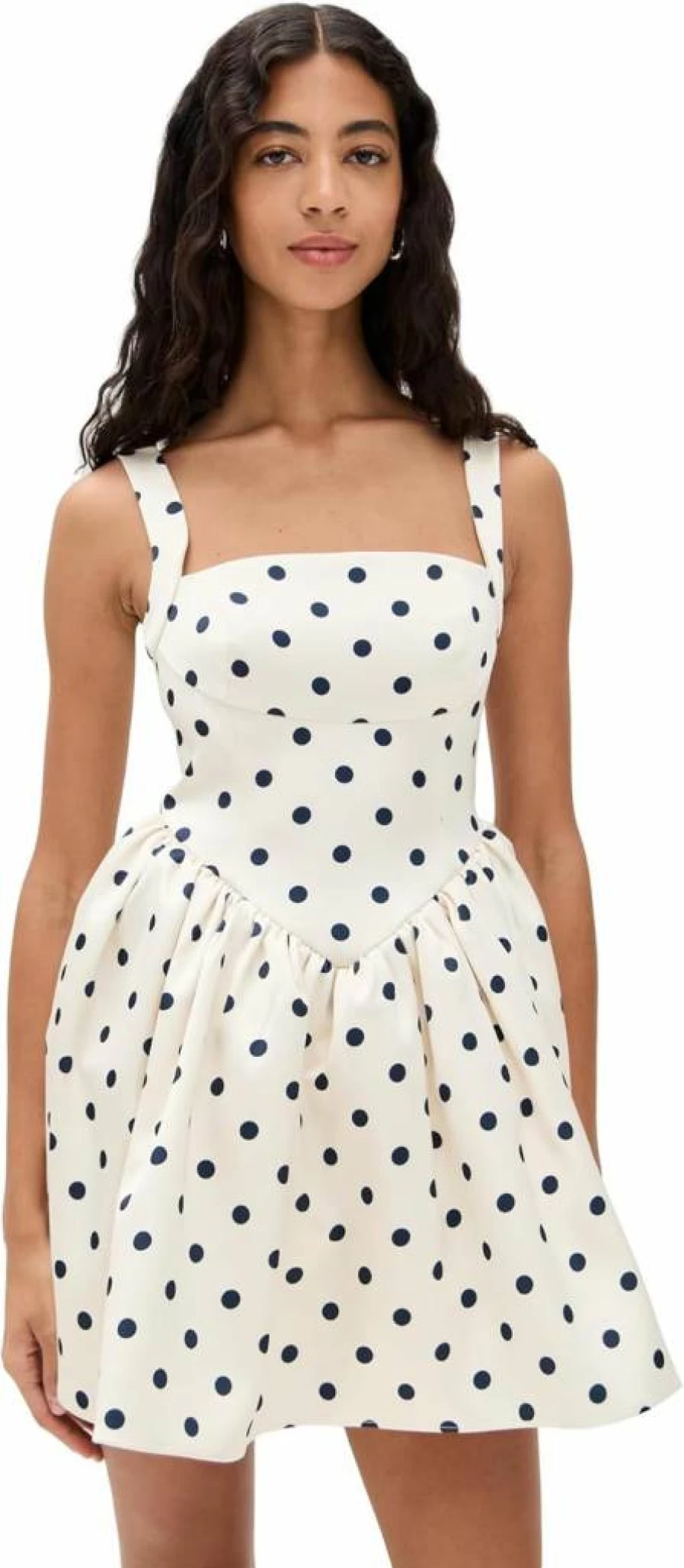 Self Portrait Women's Polka Dot Satin Mini Dress - Cream Short Sleeve Party Dress