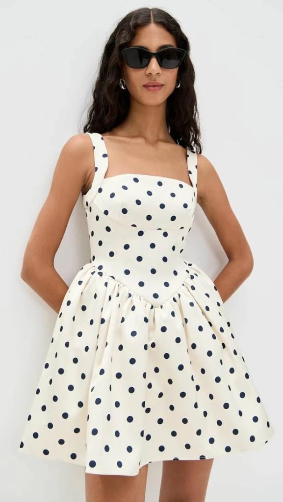 Self Portrait Women's Polka Dot Satin Mini Dress - Cream Short Sleeve Party Dress