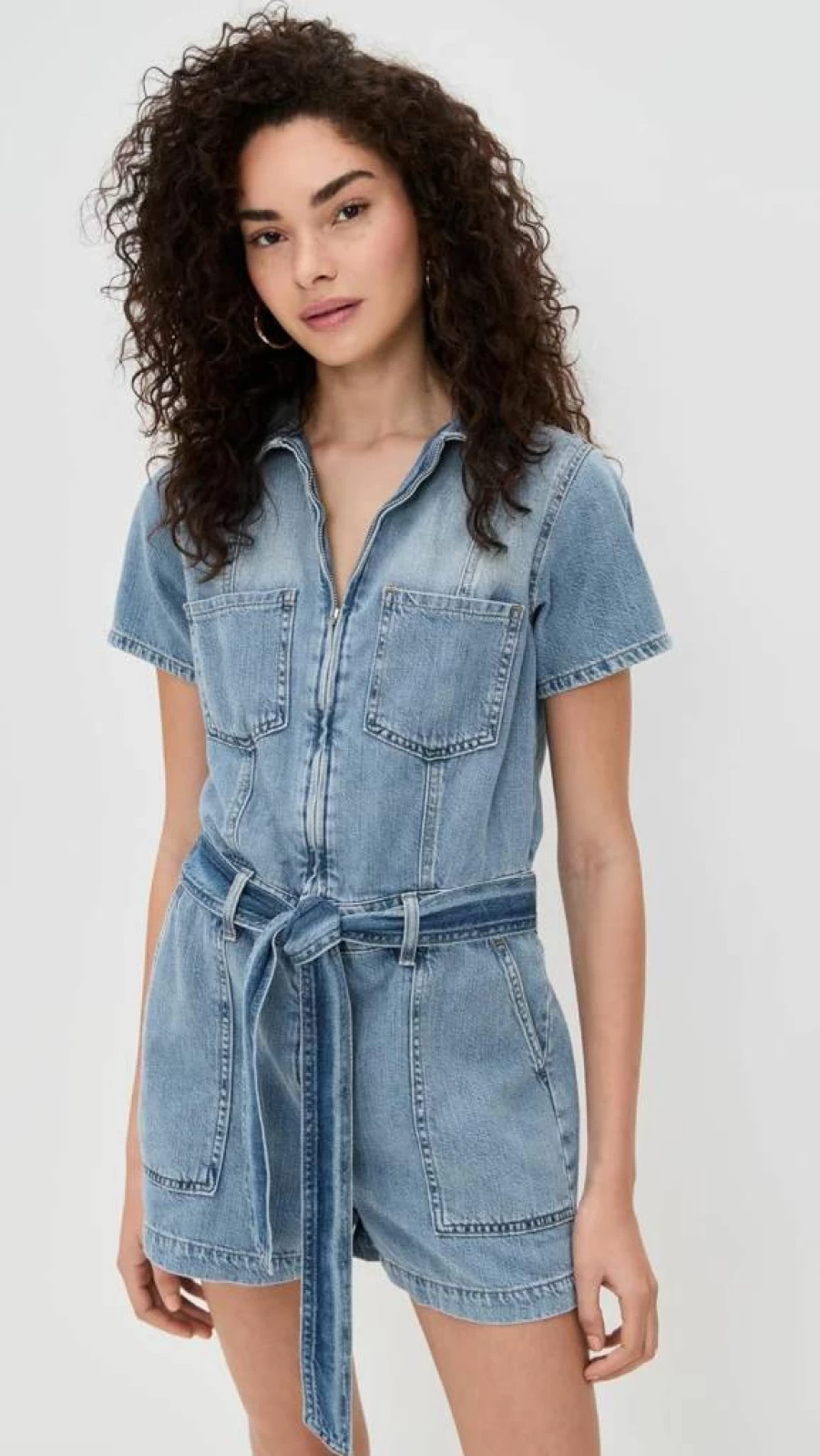 Good American Women's Fit For Success Linen Jumpsuit - Lightweight Shorts Romper for Summer