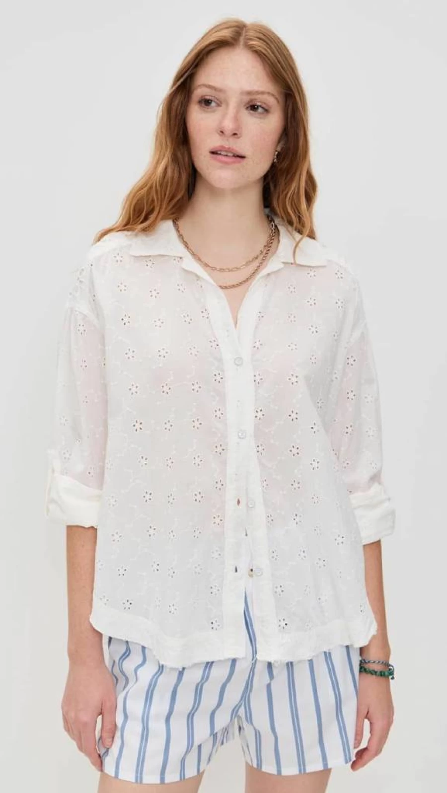 Free People Mae Eyelet Shirt for Women - Floral Bohemian Blouse