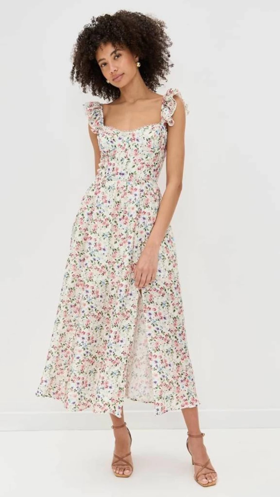 ASTR the Label Women's Wedelia Floral Wrap Dress - Elegant Midi Length with V-Neck and Ruffle Sleeves