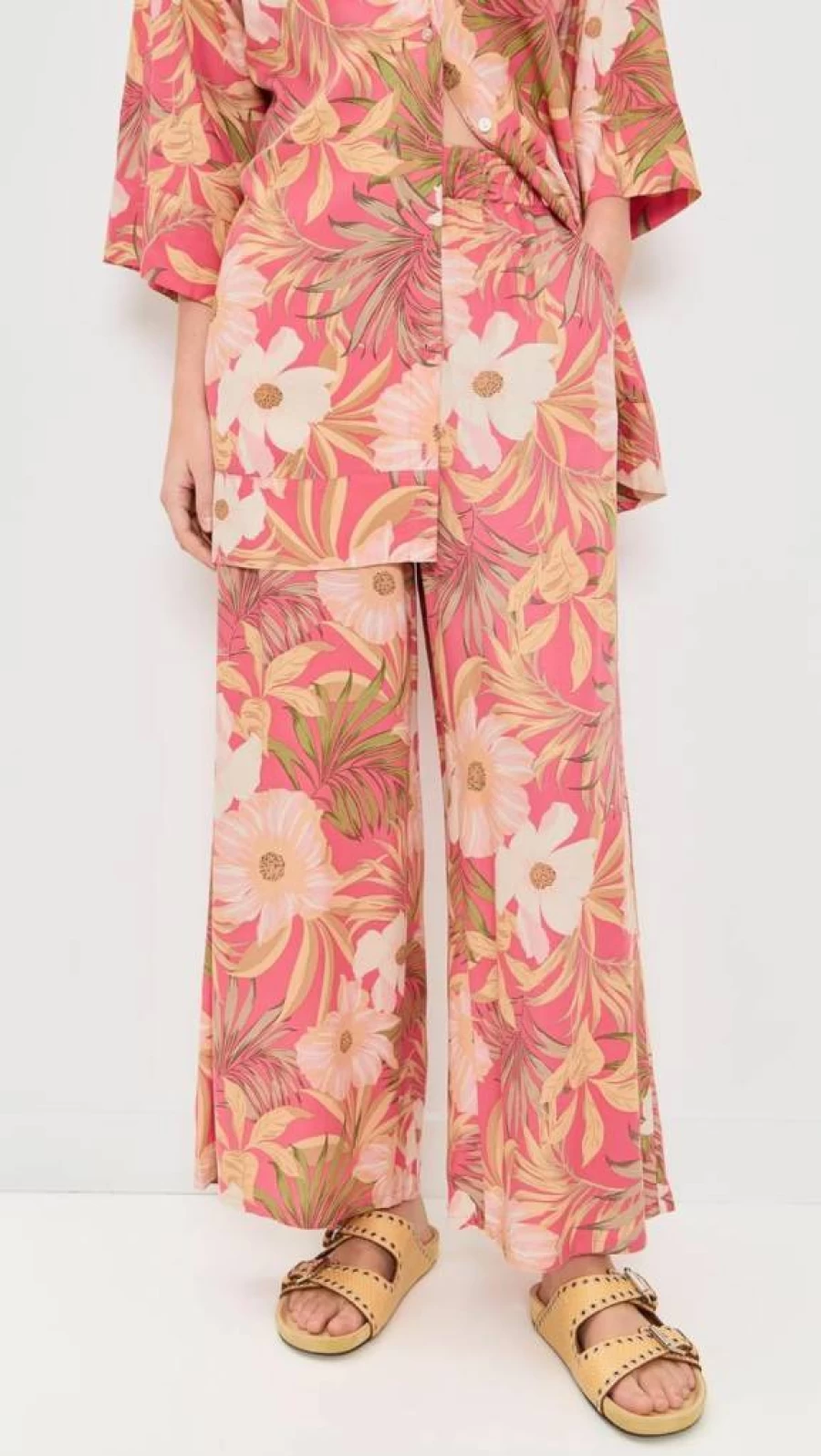 Z SUPPLY Women's Dante Barra Tropical Print High-Waist Linen Pants for Summer