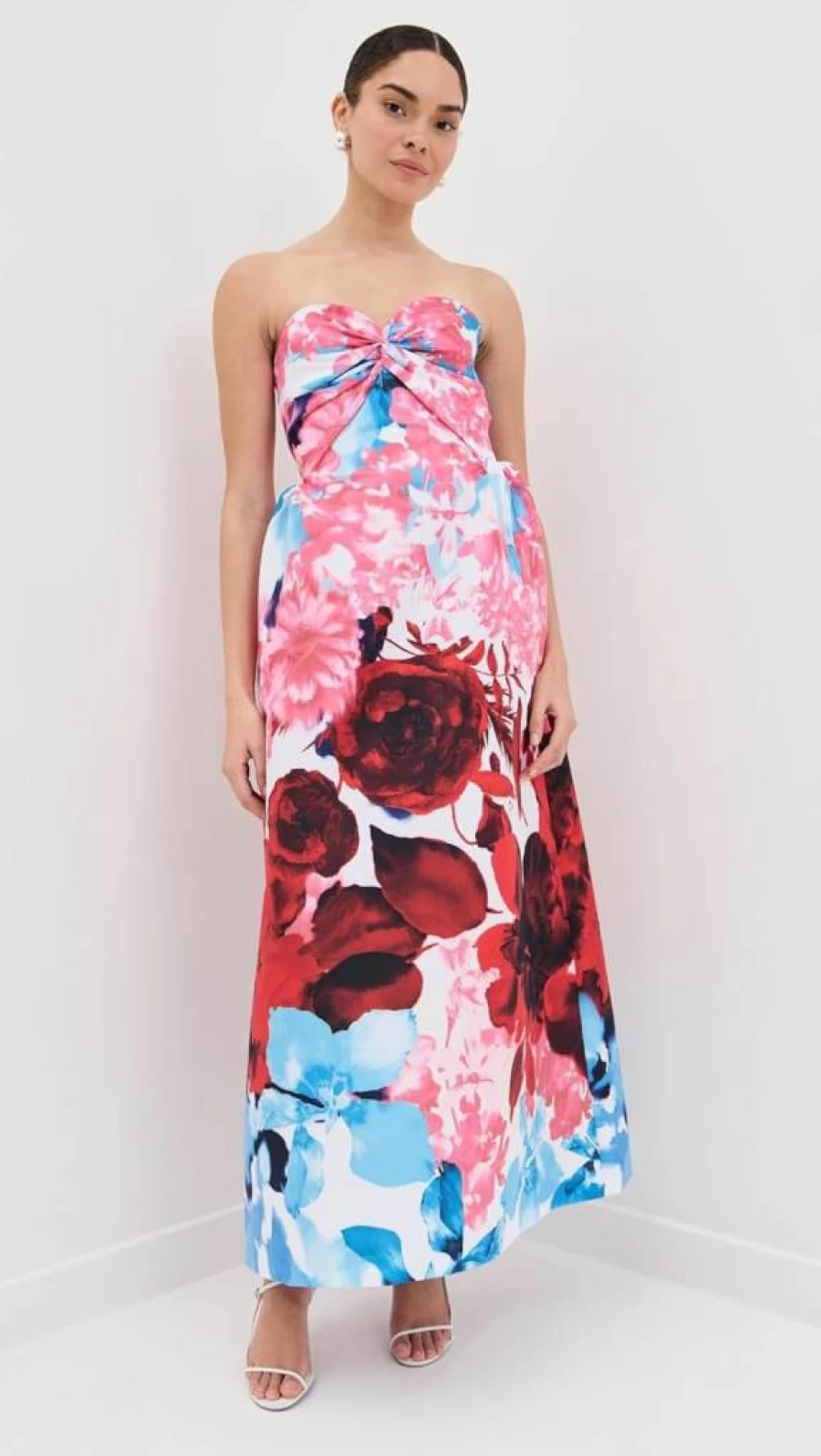 Kika Vargas Women's Red Rose Garden Floral Print Dress