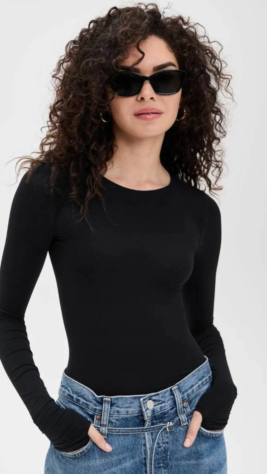 Commando Women's Ballet Crewneck Bodysuit with Thumbholes - Soft Stretch Comfort Thong Leotard